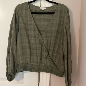 American Eagle olive green deep V neck blouse